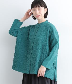 ローンキャンブリック刺繍前開きブラウス(ターコイズ-L)