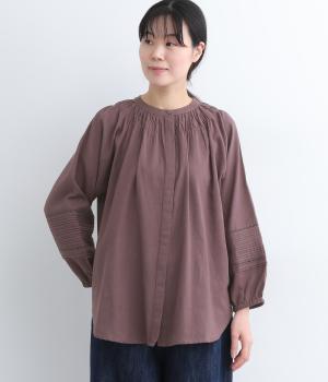 コットンリネンキャンブリックはしごレース×ピンタック比翼ブラウス