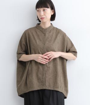ローンキャンブリック刺繍オーバーレースハーフスリーブシャツ(モカ-L)