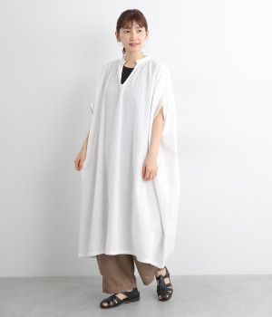 コットンリネンキャンブリックギャザーワンピース(オフ-ONESIZE)
