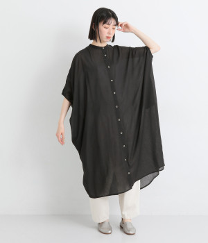 コットンボイルドルマンワンピース(ブラック-L)