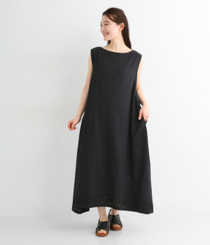 コットンリネンキャンブリックノースリーブワンピース