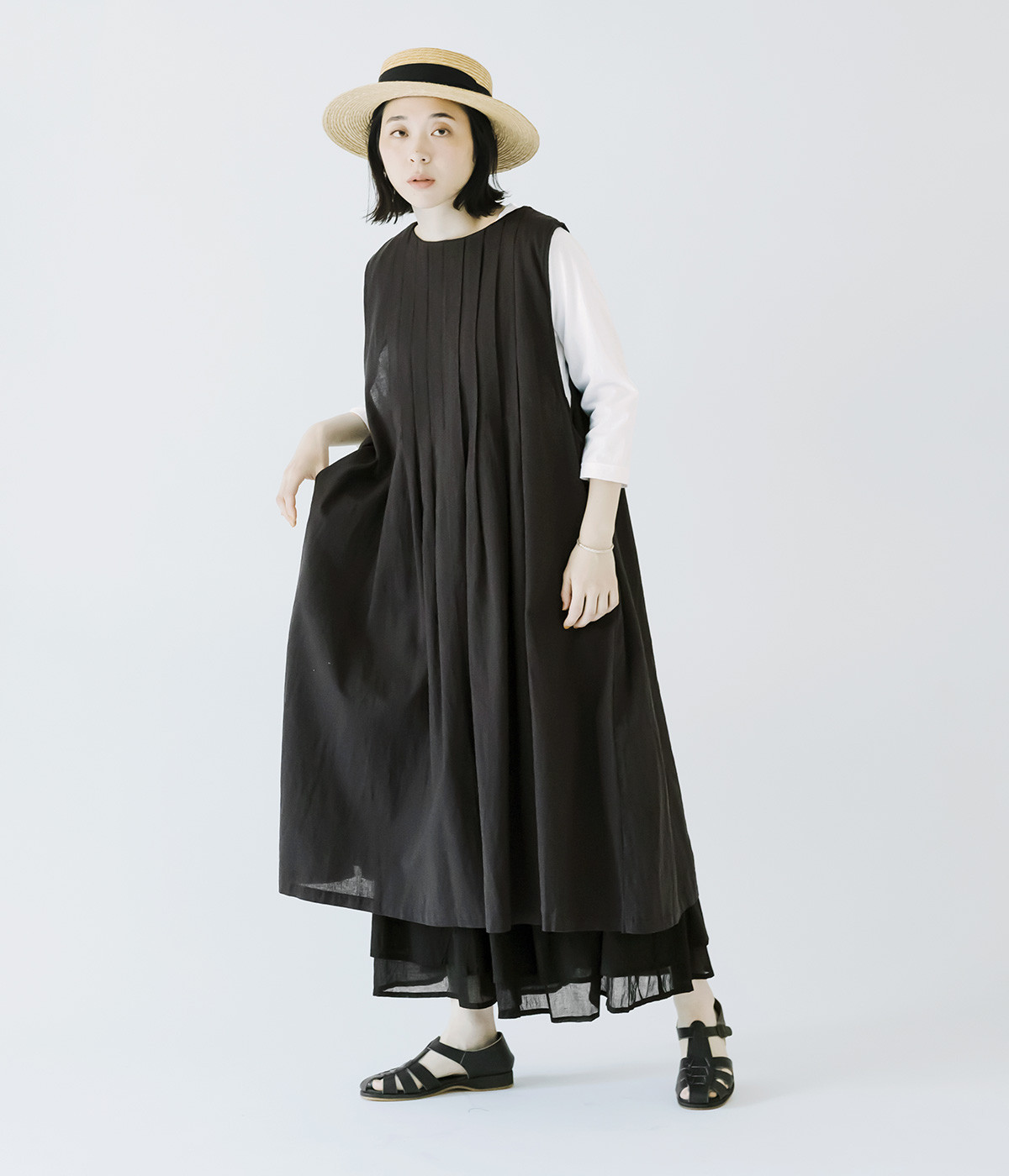 コットンリネンキャンブリックジャンパースカート(スミクロ-M)