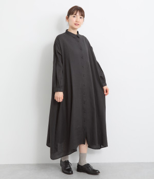 コットンリネンキャンブリックシャツワンピース(スミクロ-M)