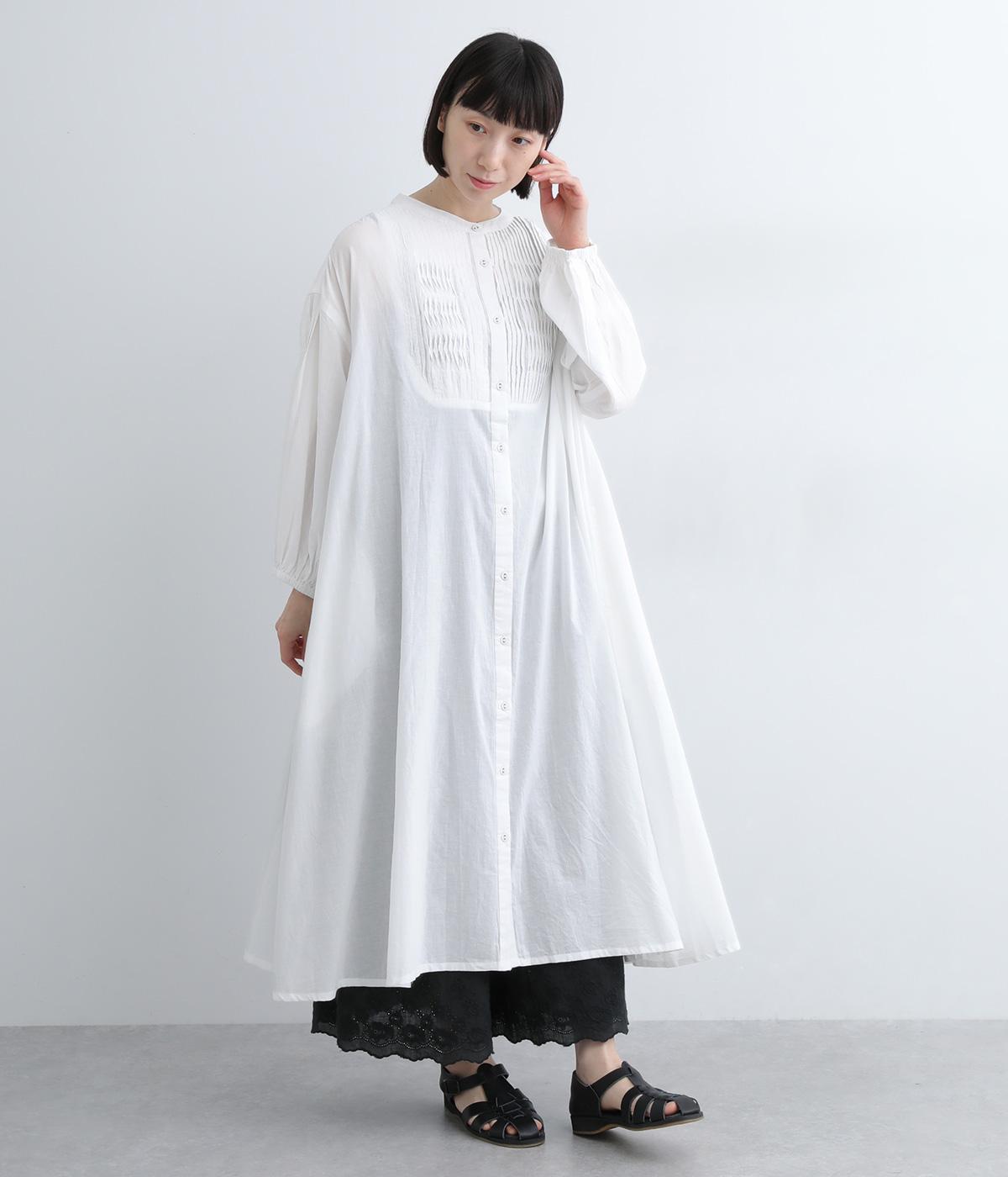 ローンキャンブリックピンタック使いワンピース(ホワイト-M)