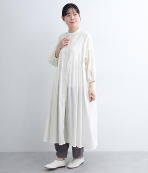 コットンキャンブリック切替ピンタックワンピース(ホワイト-M)