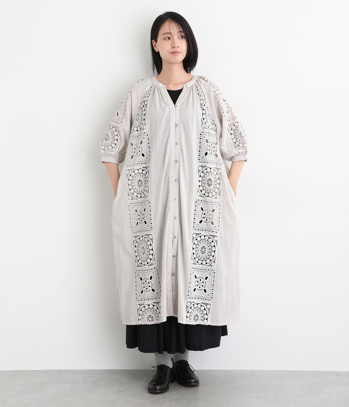 コットンローン刺繍パッチワークワンピース