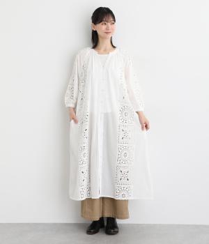 コットンローン刺繍パッチワークワンピース(ホワイト-M)