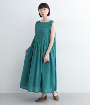 ローンキャンブリック刺繍裏地付きノースリーブワンピース(ターコイズ-M)