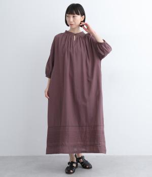 コットンリネンキャンブリックはしごレース×ピンタックワンピース