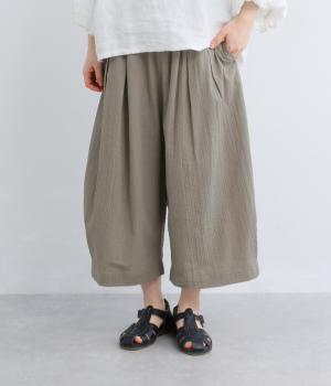 コットンシアサッカー　コクーンパンツ(グレー-M)