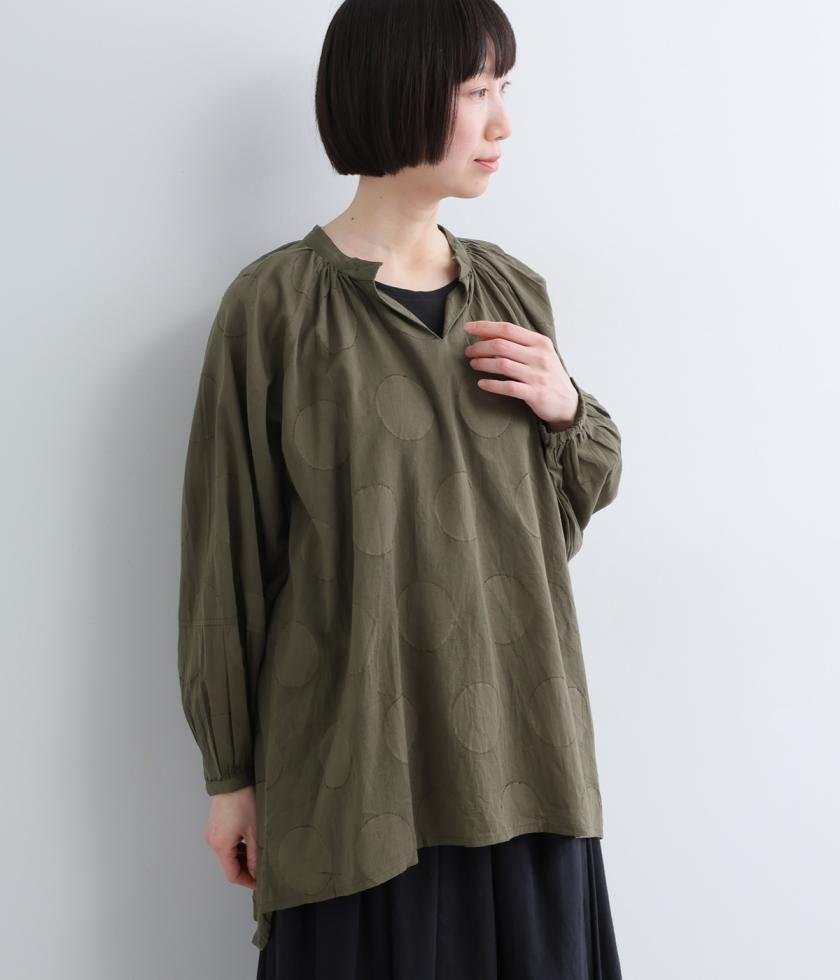 コットンボイル　ドットジャカードスキッパーブラウス