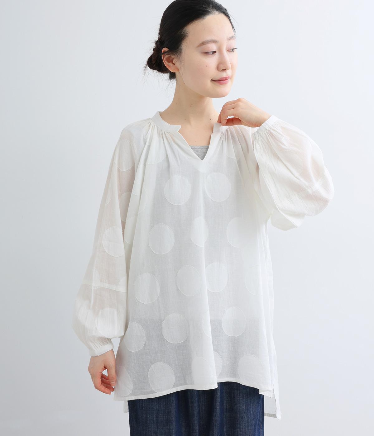 コットンボイル　ドットジャカードスキッパーブラウス(オフホワイト-M)