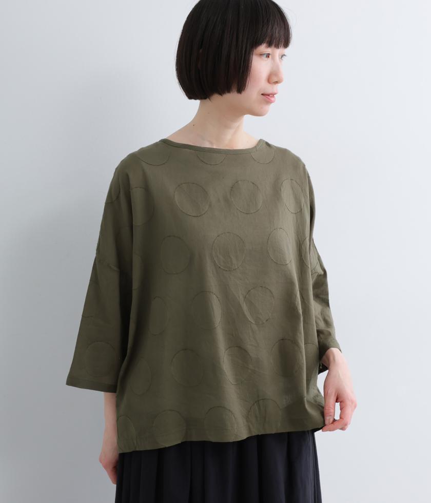 コットンボイル　ドットジャカードプルオーバーブラウス