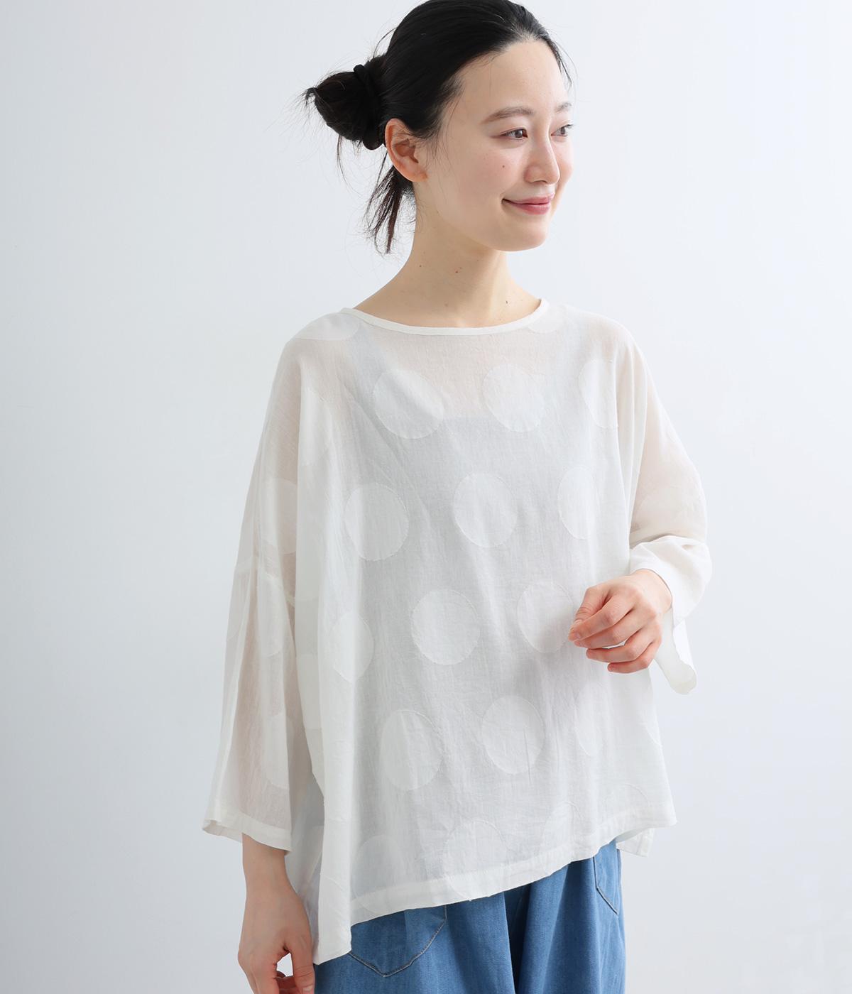 コットンボイル　ドットジャカードプルオーバーブラウス(オフホワイト-M)