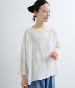 コットンボイル　ドットジャカードプルオーバーブラウス(オフホワイト-M)