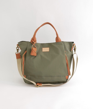 ナイロングログランカウレザー2WAYトート(カーキ-ONESIZE)