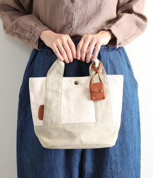 コンビキャンバスカウレザーミニトート(ライトグレー-ONESIZE)