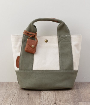 コンビキャンバスカウレザーミニトート(カーキ-ONESIZE)