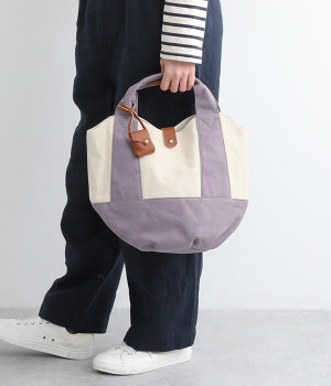 キャンバスコンビ×牛革丸底トート