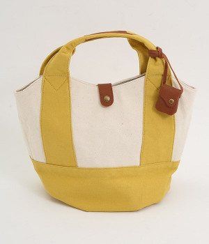 キャンバスコンビ×牛革丸底トート(ライム-ONESIZE)