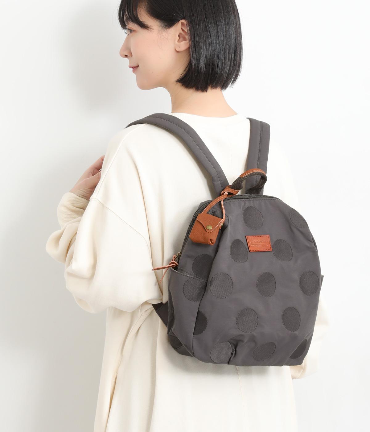 コットンナイロンドット刺繍リュック(グレー-F)