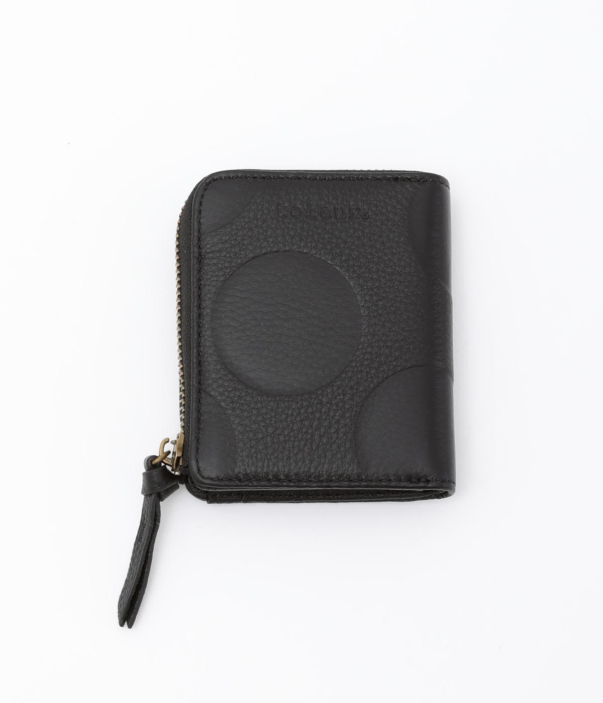 カウレザードットミニファスナーウォレット(ブラック-F)