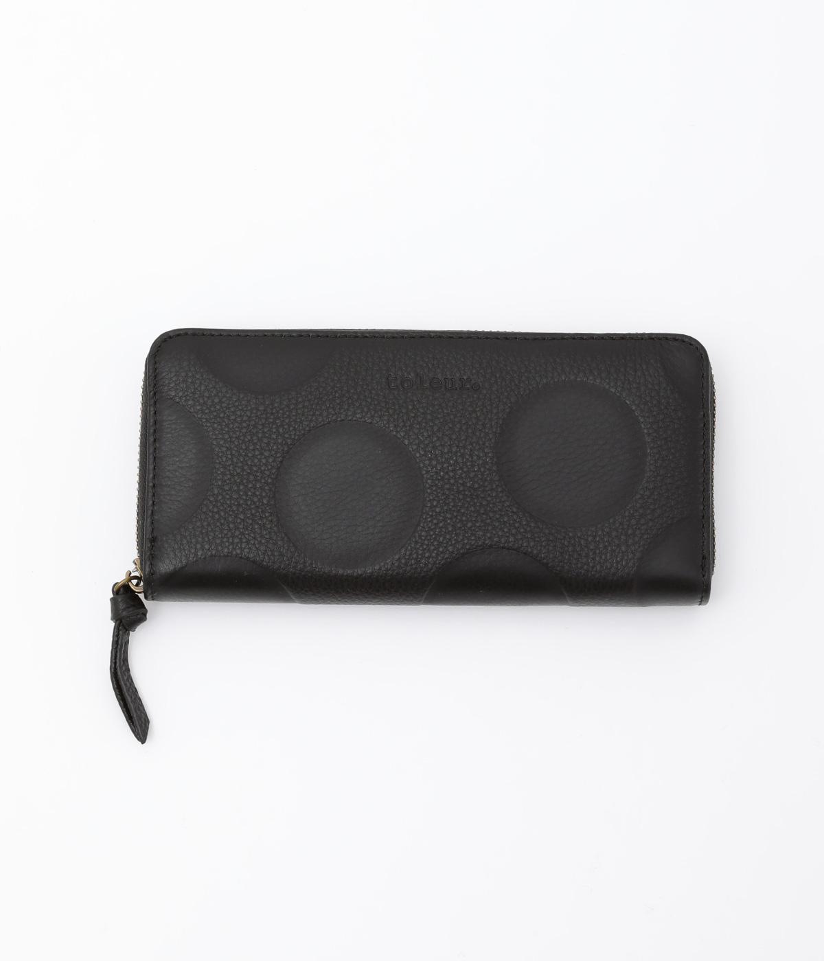 カウレザードットラウンドファスナーウォレット(ブラック-F)