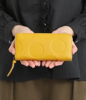 カウレザードットラウンドファスナーウォレット(イエロー-F)