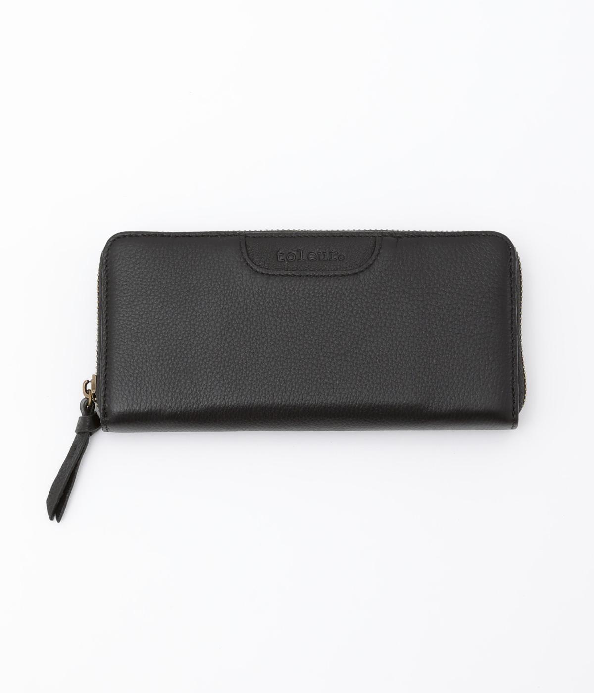 カウレザーラウンドファスナーウォレット(ブラック-F)