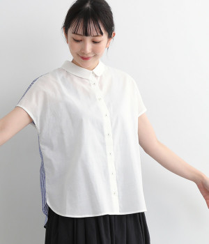 異素材切り替えブラウス(オフホワイト-ONESIZE)