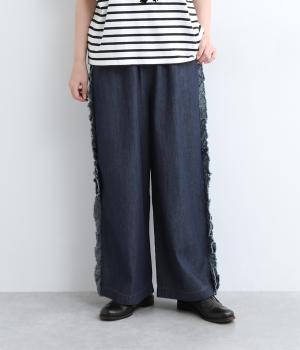 サイドフリルデザインパンツ(インディゴ-ONESIZE)