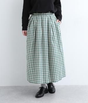 ギンガムチェック　タックスカート(グリーン-ONESIZE)