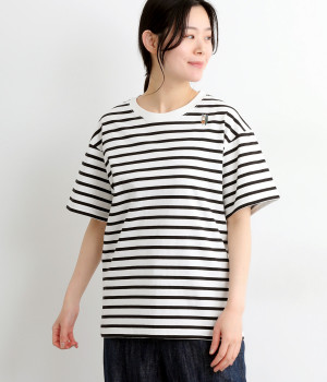 USAコットンワンポイント刺繍ボックスTシャツ(ブラックボーダー-ONESIZE)