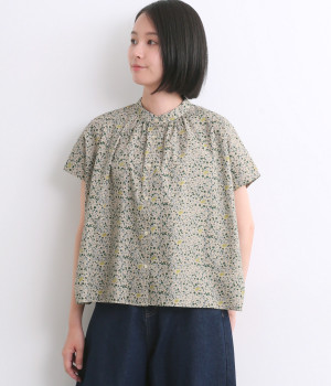 フラワープリントギャザーブラウス(ベージュ-ONESIZE)