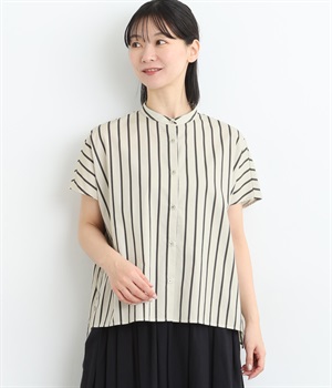 ストライプバンドカラーボックスシャツ(アイボリー-ONESIZE)