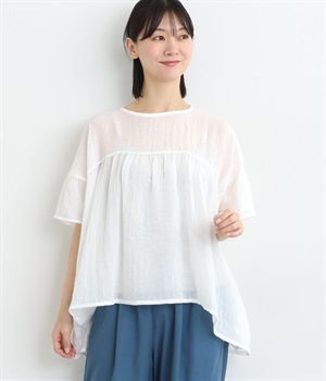 フリル袖ふんわりギャザーブラウス(オフホワイト-ONESIZE)