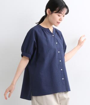 スキッパーネックドルマンブラウス(ネイビー-ONESIZE)