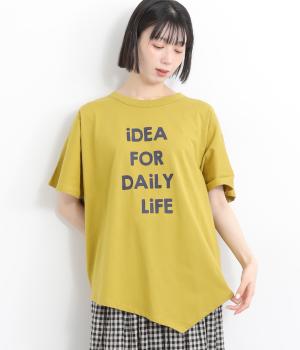 ロゴプリントフレア袖イレヘムTシャツ(イエロー-ONESIZE)