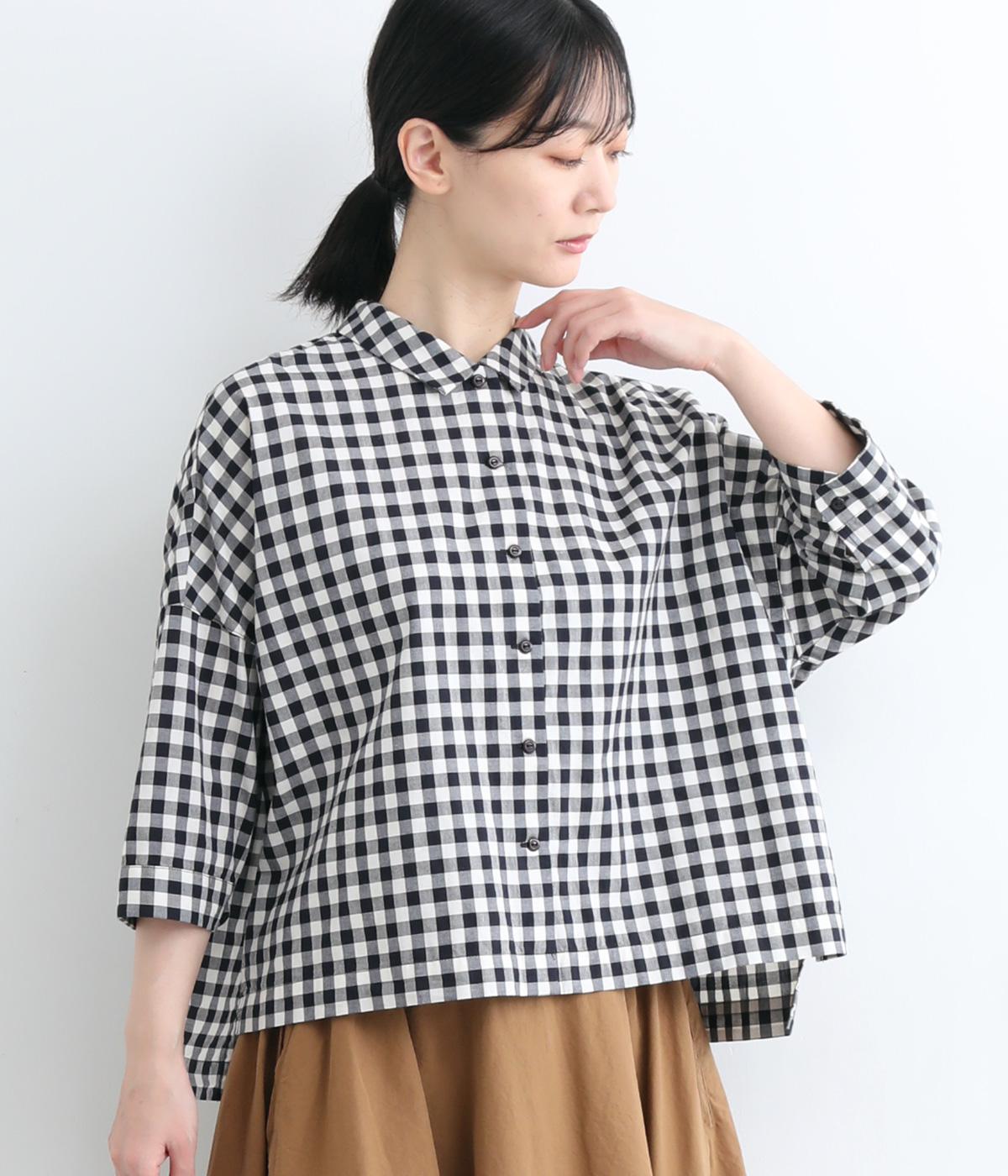ギンガムチェック　６分袖シャツ(ブラック-ONESIZE)