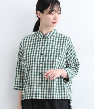 ギンガムチェック　６分袖シャツ(グリーン-ONESIZE)