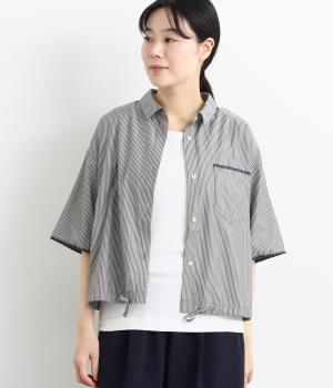 はまぐりステッチ　クロップドシャツ(ストライプ-F)