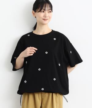 フラワー刺繍bigTシャツ(ブラック-F)