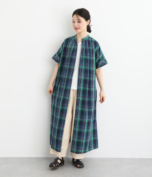 マドラスチェックドルマンワンピース(ネイビー-ONESIZE)