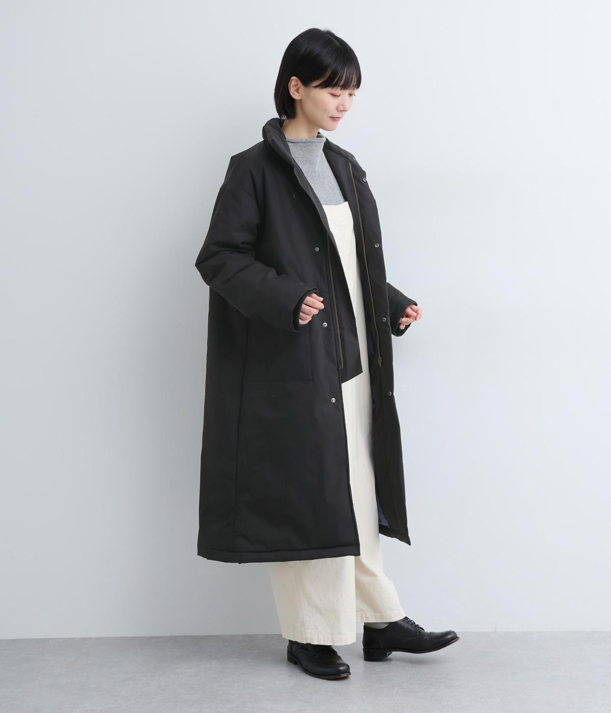 コットンポリエステルポプリン　ハイネック中綿ブルゾン(ブラック-F)