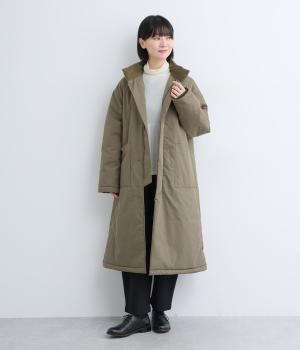 コットンポリエステルポプリン　ハイネック中綿ブルゾン(カーキ-F)