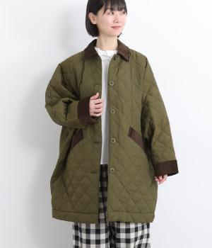 ナイロンタフタダイヤキルティング　ドルマンコート(カーキ-F)