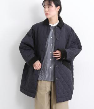 ナイロンタフタダイヤキルティング　ドルマンコート(ネイビー-F)