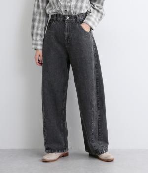 ルーズバレルカラージーンズ(ブラック-F)