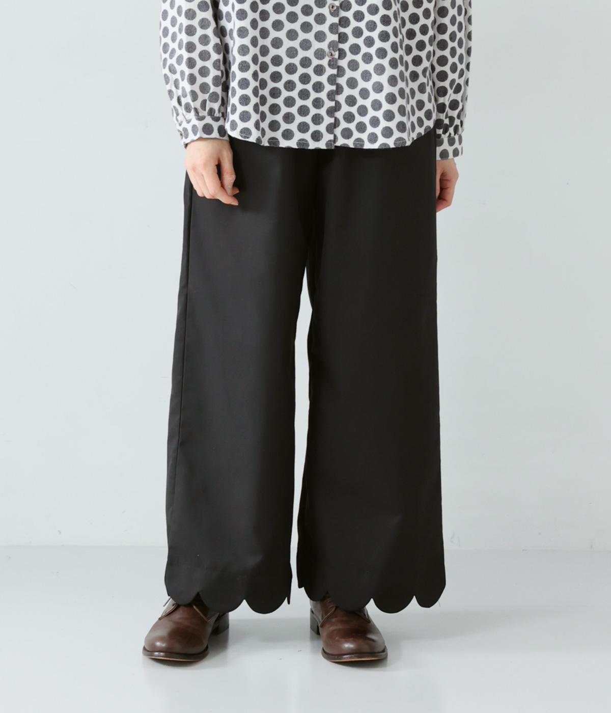 スカラップヘムイージーパンツ(ブラック-F)